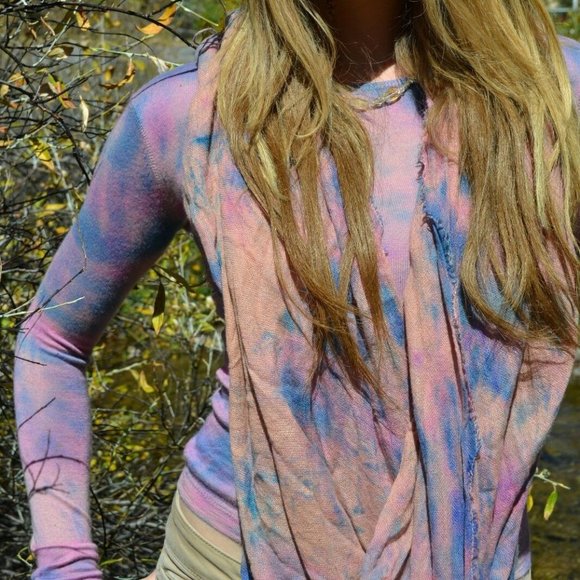 New Calypso 100% CashmereSweater Pink Peach blue purple pullover Small XS dyed